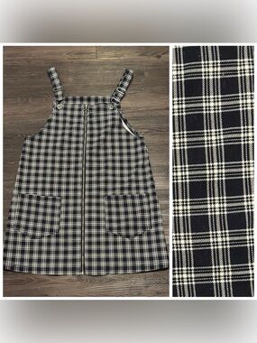 H&M DIVIDED Women’s Overall Jumper Dress Navy White Plaid Size 10
